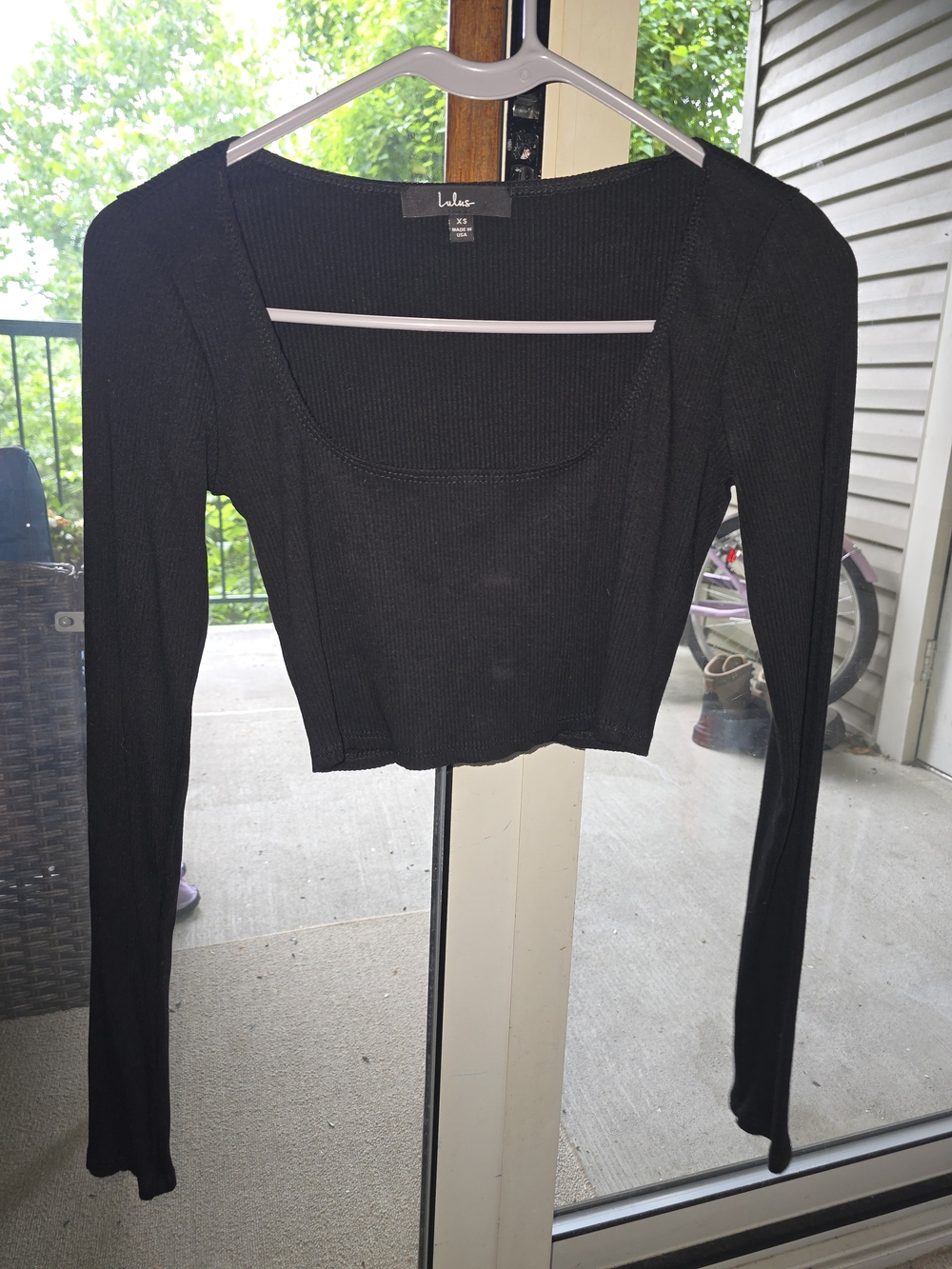 Lulu's Black Ribbed Long-Sleeve Square Neck Crop Top